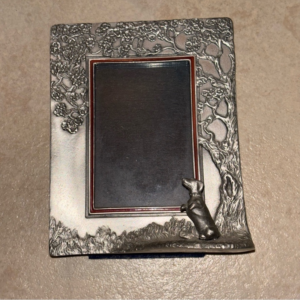 Vintage 1987 Pewter Weiner Dog and Tree Picture Frame